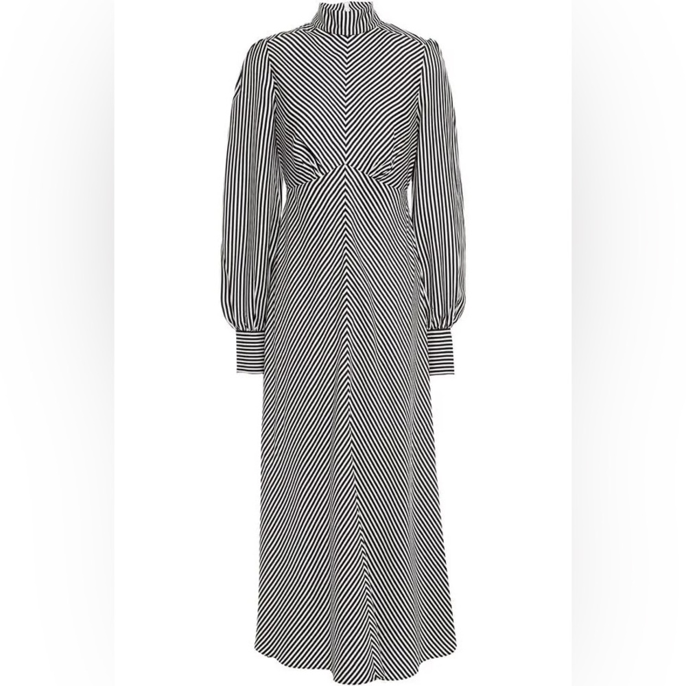 Zimmermann Satin Twill Striped Collared Midi Dress AU 0p New